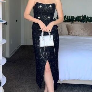 Elliat strapless black sequin dress